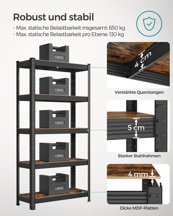 Reol 30x75x150 cm Brun Sort MDF Stål