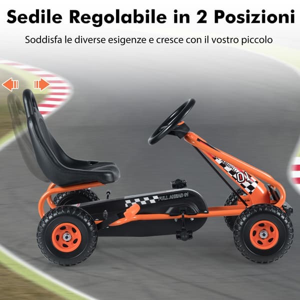 Pedal Gokart, Justerbart Säte, Handbroms, Barn, Orange , Star