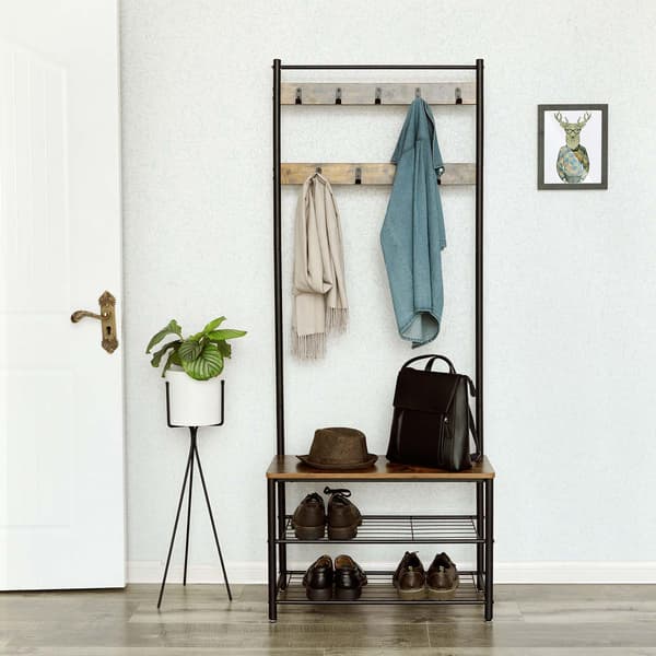 Knagerække 70x32,5x175 cm Brun Sort Stål