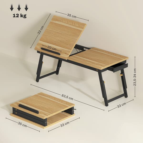 Sengebord Højdejusterbart 83,5x33x23,5-34 cm eg/sort