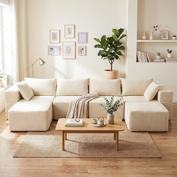 Modulsofa i fløjl 333x150x58 cm beige