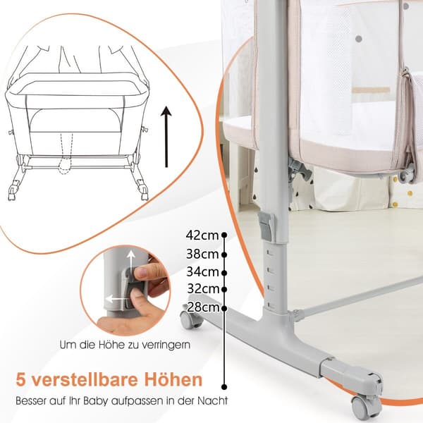 Vauvan sänky, 83x48x67-80 cm, beige