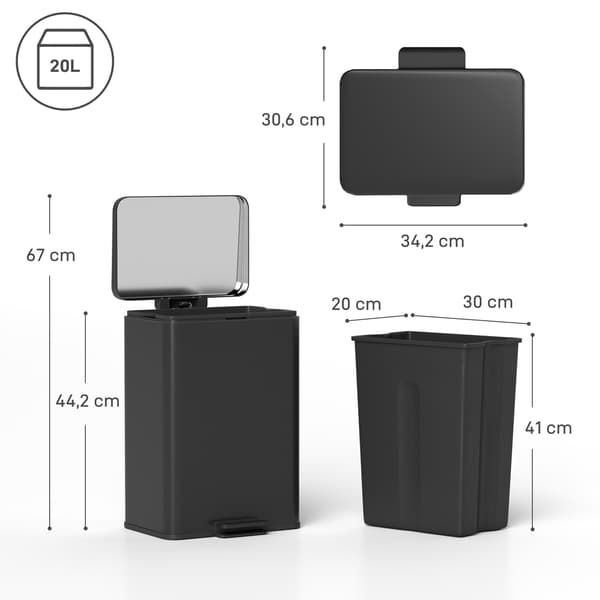 Pedalspand 20 L 34,2x30,6x44,2 cm mat sort
