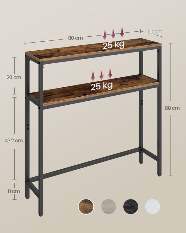 Konsolbord 20x80x80 cm Brun og Sort Spånplade og Stål