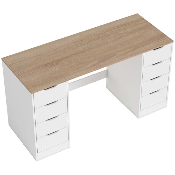 Computerskrivebord, 140x53x75 cm, Hvid, Træ og Stål