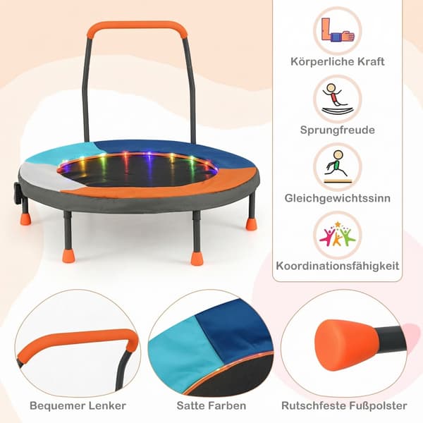 Børnetrampolin med LED-belysning Ø90x81 cm orange/blå