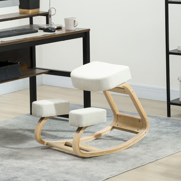 Ergonomisk knästol i björkträ, krämvit