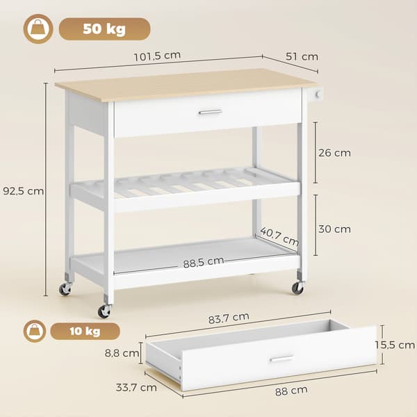 Køkkenvogn 108,8x51x92,5 cm Hvid Opbevaring