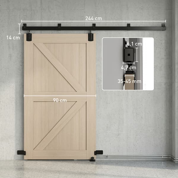 Skydedørsbeslagssæt 244 cm Sort Stål