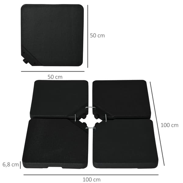 Parasolfod sæt 100x100x6,8 cm Sort HDPE plastik
