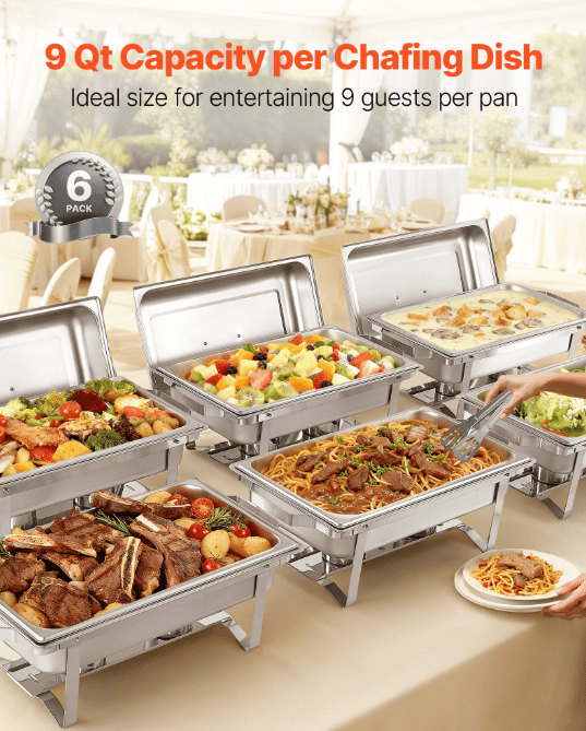 Chafing Dish Sæt, 6-pak, 61,5x34,5x32,5 cm, Rustfrit Stål