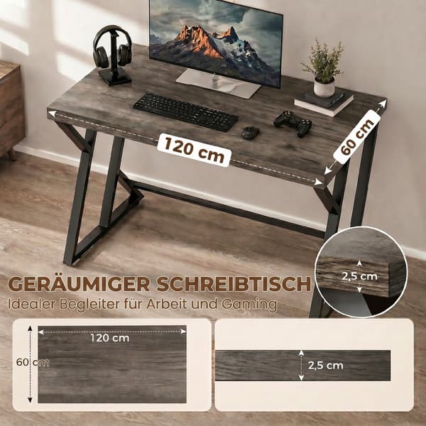 Skrivebord 120x60x76,5 cm Grå Metal