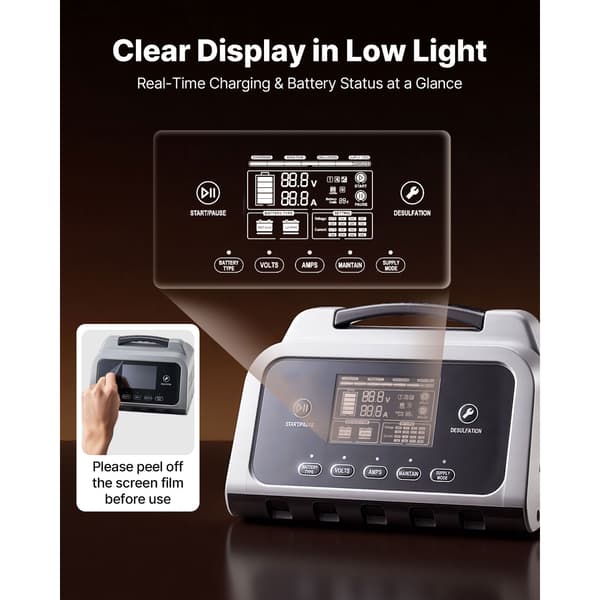 Batterioplader 20A LCD-display Trickle vedligeholder Desulfator ABS+PC