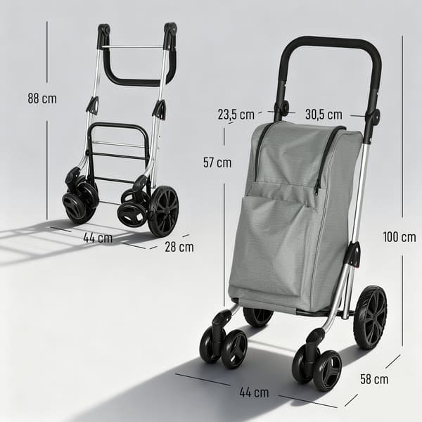 Shoppingvagn, 44x58x100 cm, Grå, Fällbar aluminiumram