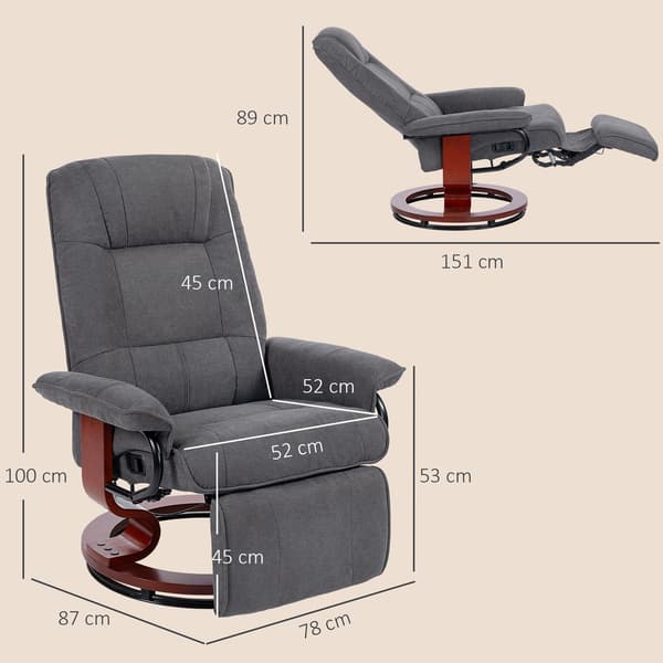 Snurrfåtölj med recliner 78x87x100 cm grå