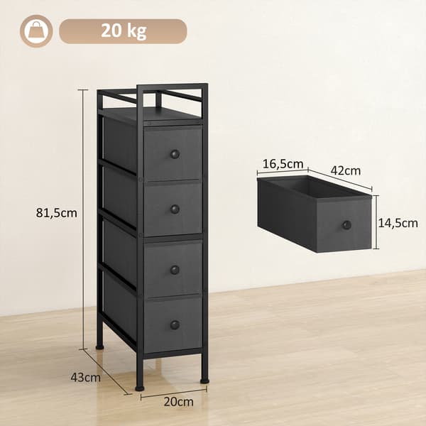 Kommode, 4 skuffer, 20x43x81,5 cm, sort, stålramme