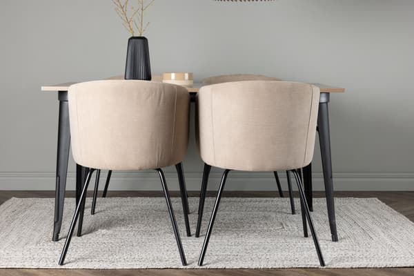 Spisebord og stole sæt 140x80 cm sort valnød beige MDF stof