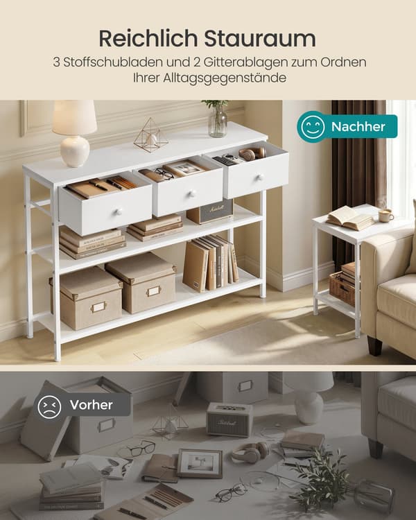 Konsolbord med 3 skuffer, 98,8x30x78,7 cm, Cloud White-Mist White