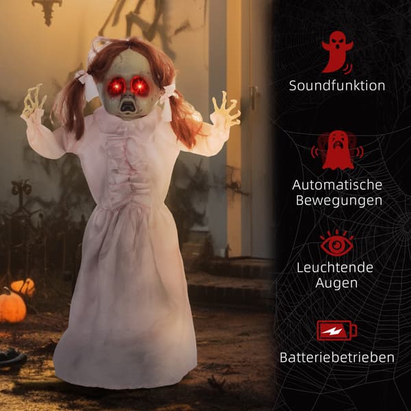 Halloween-dukke lyd-/berøringsaktiveret 76 cm pink