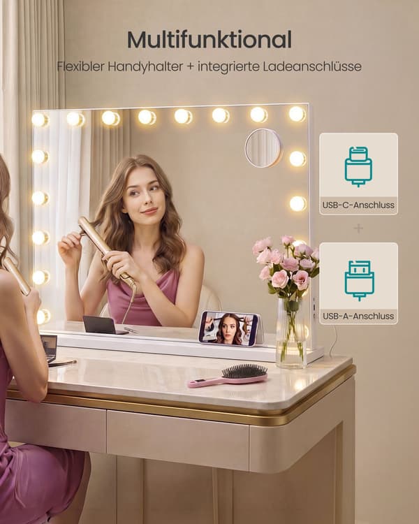 Hollywood-makeupspejl med 18 dæmpbare LED-lys