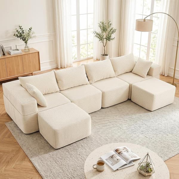 Modulsofa i fløjl 333x150x58 cm beige