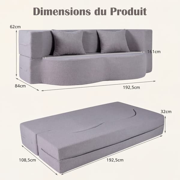Sammenklappelig sovesofa 192,5x108,5x32 cm grå