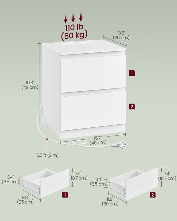 Sängbord Set 40x35x49 cm Vit Förvaring