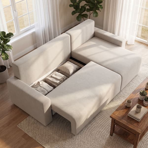 Hörnsoffa Bäddsoffa L-formad 3-sits Soffa 226x125x86 cm Beige Sammetstyg