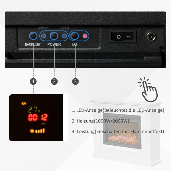 Elektrisk pejs 98x27,5x80 cm hvid