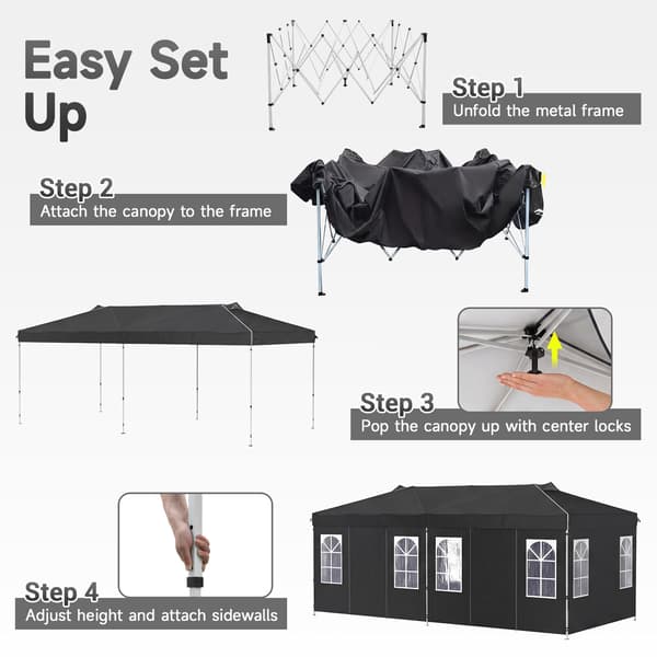 Pop-up festtelt 3x6 m højdejusterbart 6 sidevægge sort