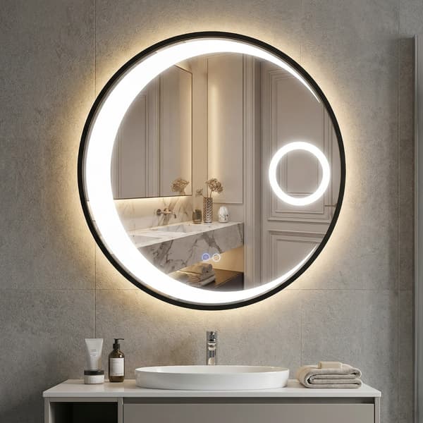 Makeupspejl, 61x61x3,5 cm, Sort, LED-belysning , Star