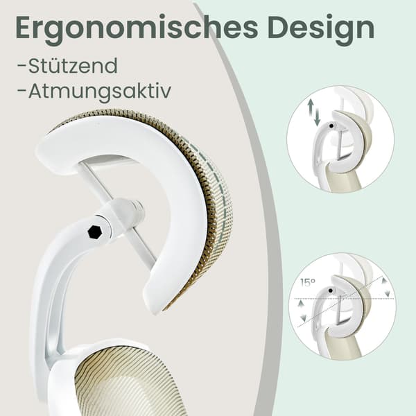 Kontorstol, 64x64x115 cm, Beige, Ergonomisk