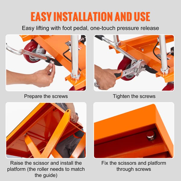 Hydrauliskt lyftbord, 81,5x50,5 cm, orange, stål