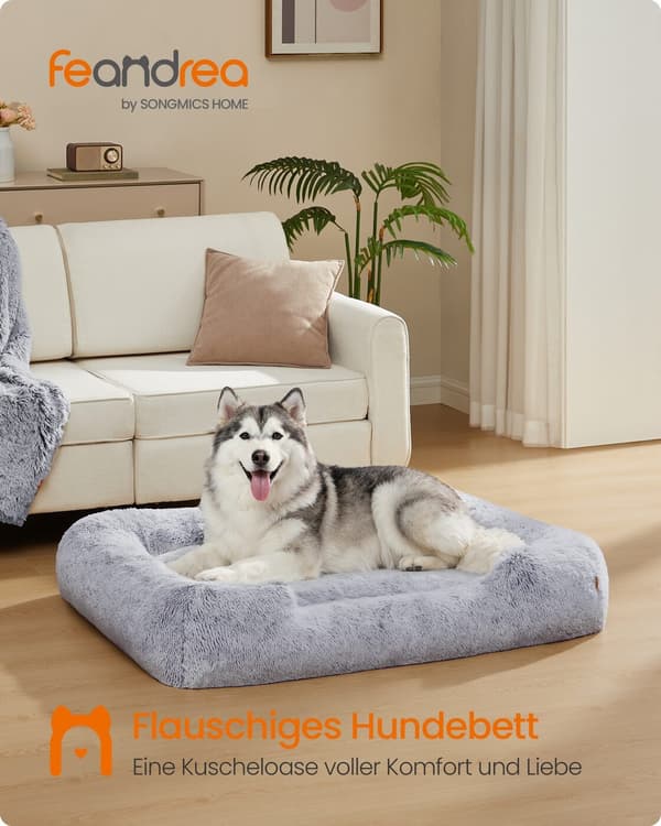 Hundeseng, 120x85x23 cm, Grå, Plysj