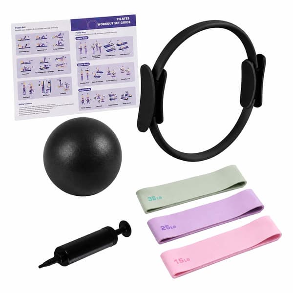 6-delars Pilates-set: ring, boll, band, Kodustaar