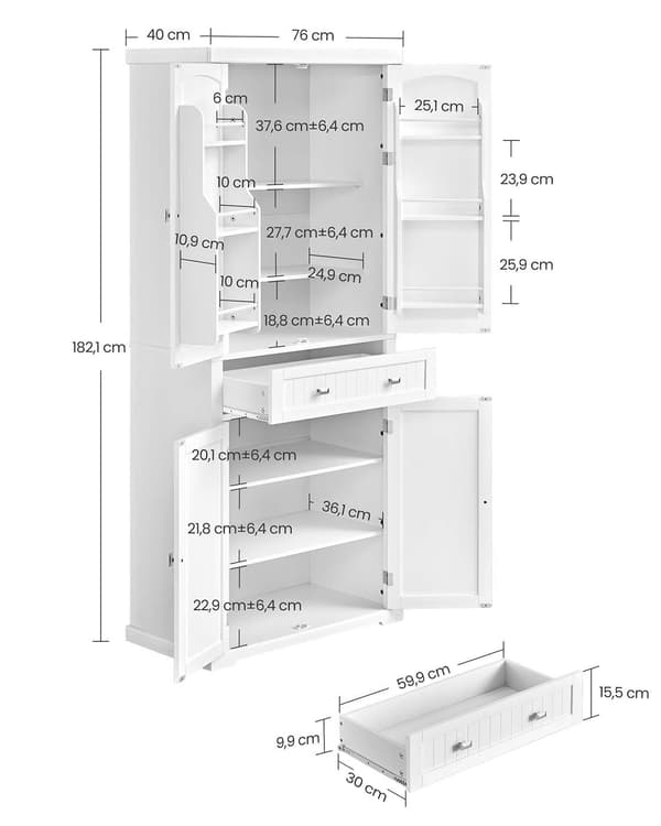 Köksförvaringsskåp 76x40x182 cm Vit MDF