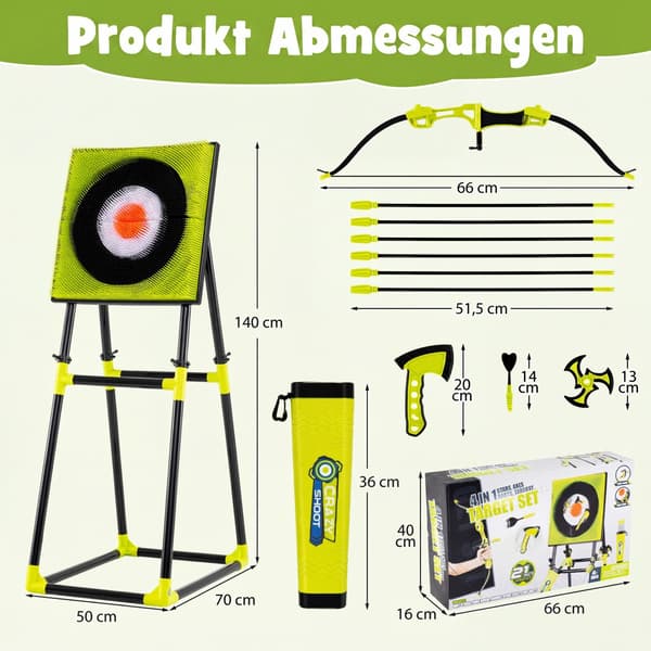 Kasteskyttespil Sæt 4-i-1 70x49,5x140 cm grøn/sort/grå