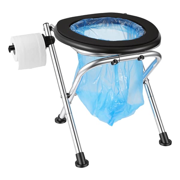 Bærbart campingtoilet, 41x35x39 cm, rustfrit stål, sammenklappeligt, blødt sæde