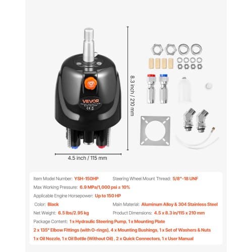 Hydraulisk styrepumpe, 150 HK, aluminiumlegering, sort
