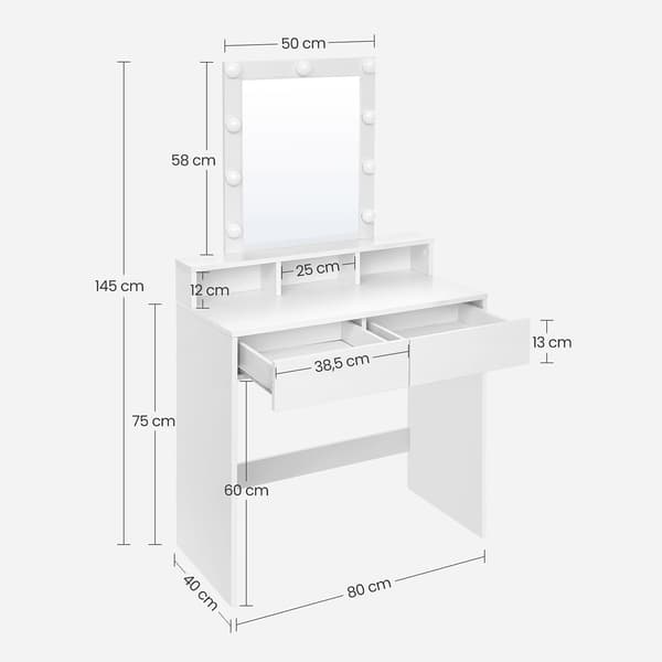 Sminkbord 80x40x145 cm vit