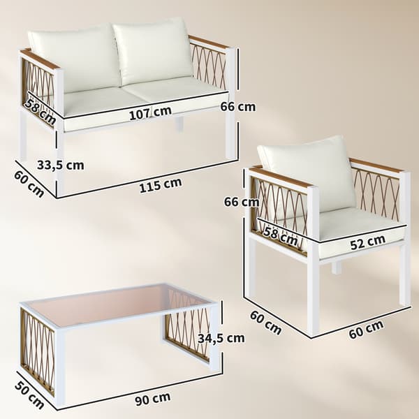 Trädgårdsmöbelset 4-delar Polyrattan Loungeset Krämvit