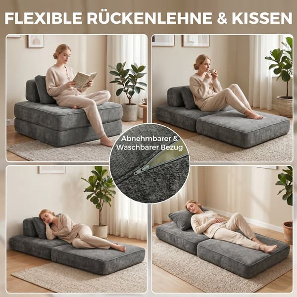 2-i-1 foldbar gulvstol seng 97x97x70 cm grå
