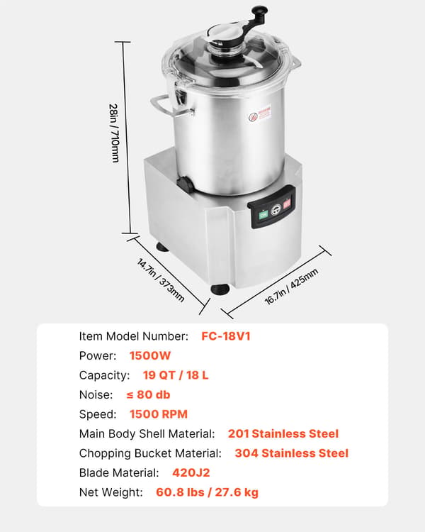 Foodprocessor, 42,5x37,3x71 cm, rustfrit stål