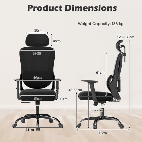 Kontorstol 71x72x125 cm Sort, ergonomisk , Star