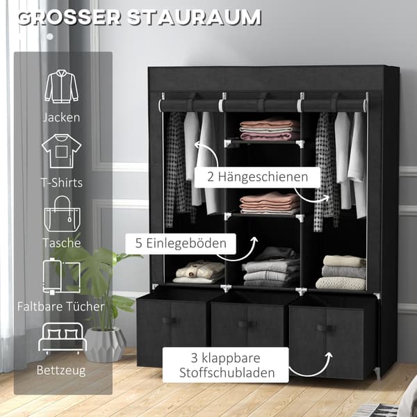 Stofgarderobe 125x43x162,5 cm Sort, sammenklappelig