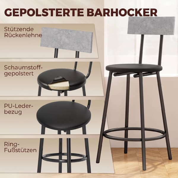 Barbord sæt med 2 barstole 100x40x90,5 cm grå/sort