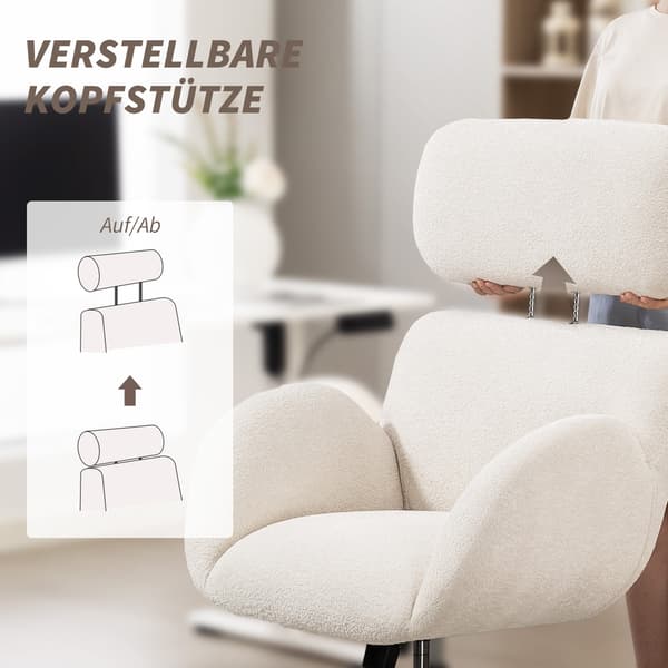 Kontorstol, 67x68x103-113 cm, Hvid, Stof