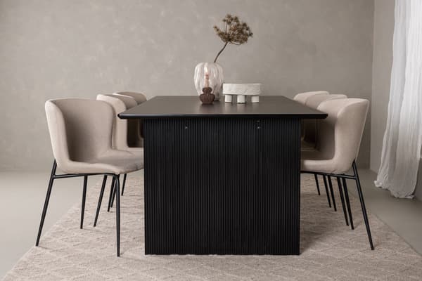 Spisebord og stol sæt Vail og Modesto sort og beige MDF og boucle