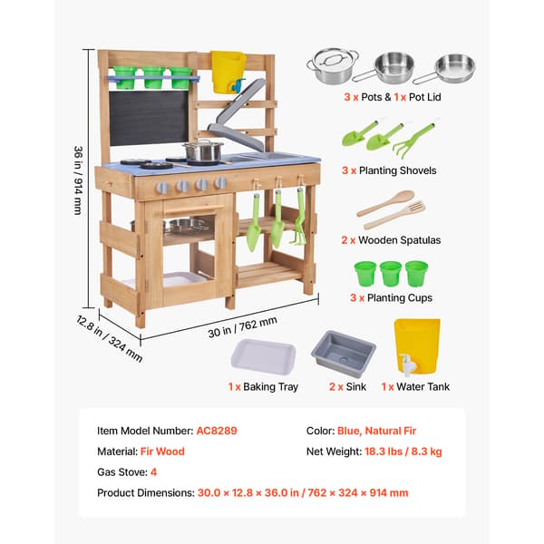 Mud Kitchen, 76,2x32,4x91,4 cm, Blå, Træ