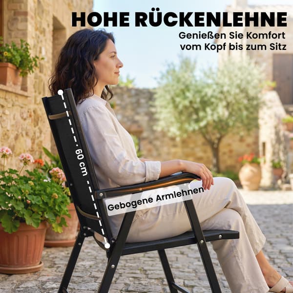 Sammenklappeligt stol sæt 58x62x97 cm sort stål og Texteline